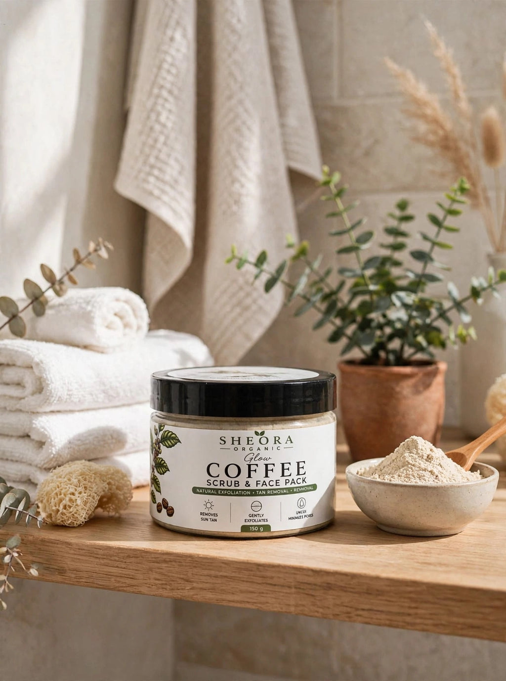 Sheora Organic Glow Coffee Scrub & Face Pack 150g jar